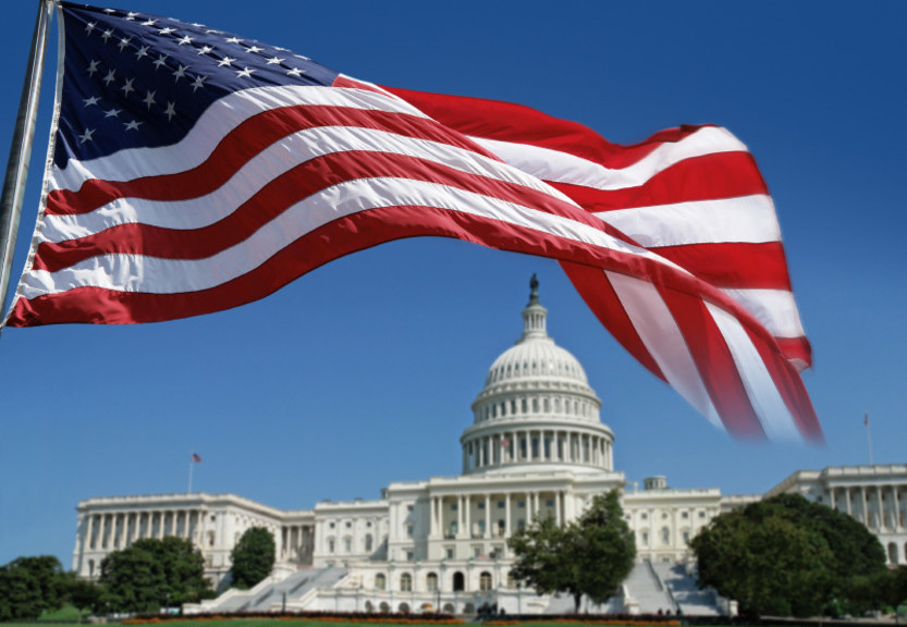 image of a the US Flag above the capital building