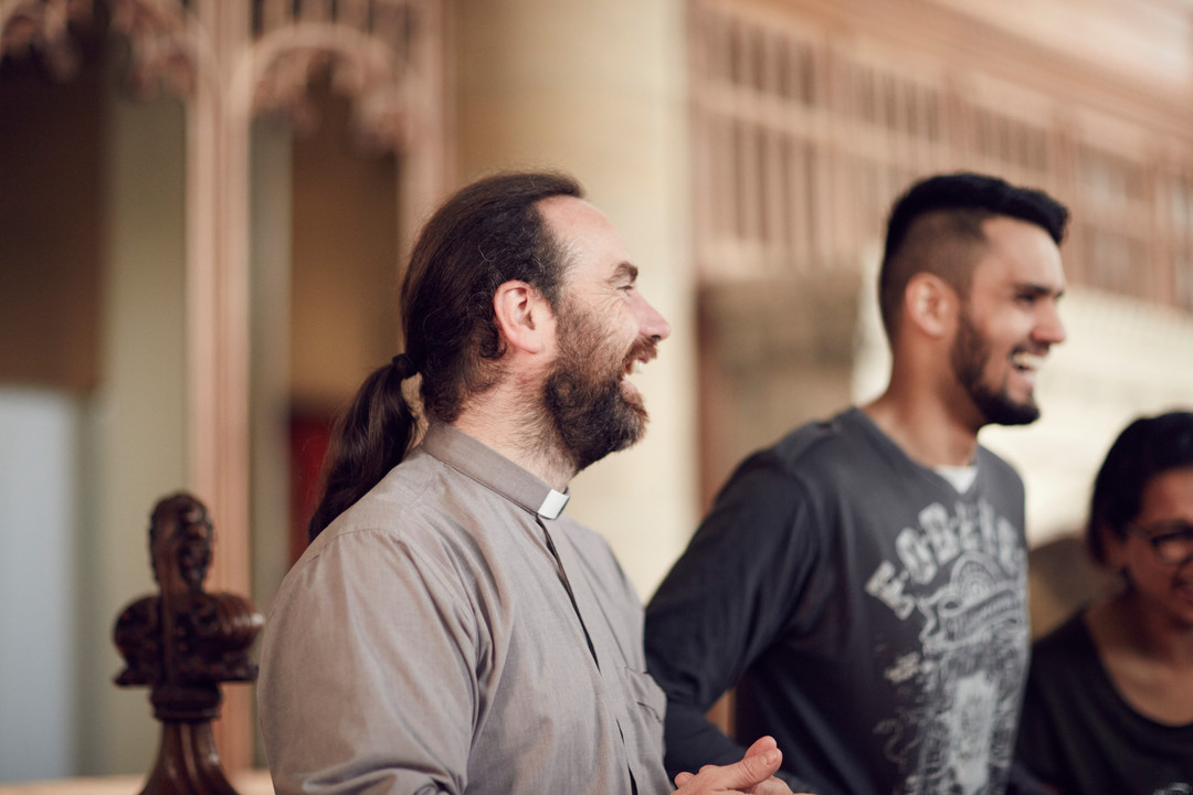 University Chaplain Chris Howson with a student