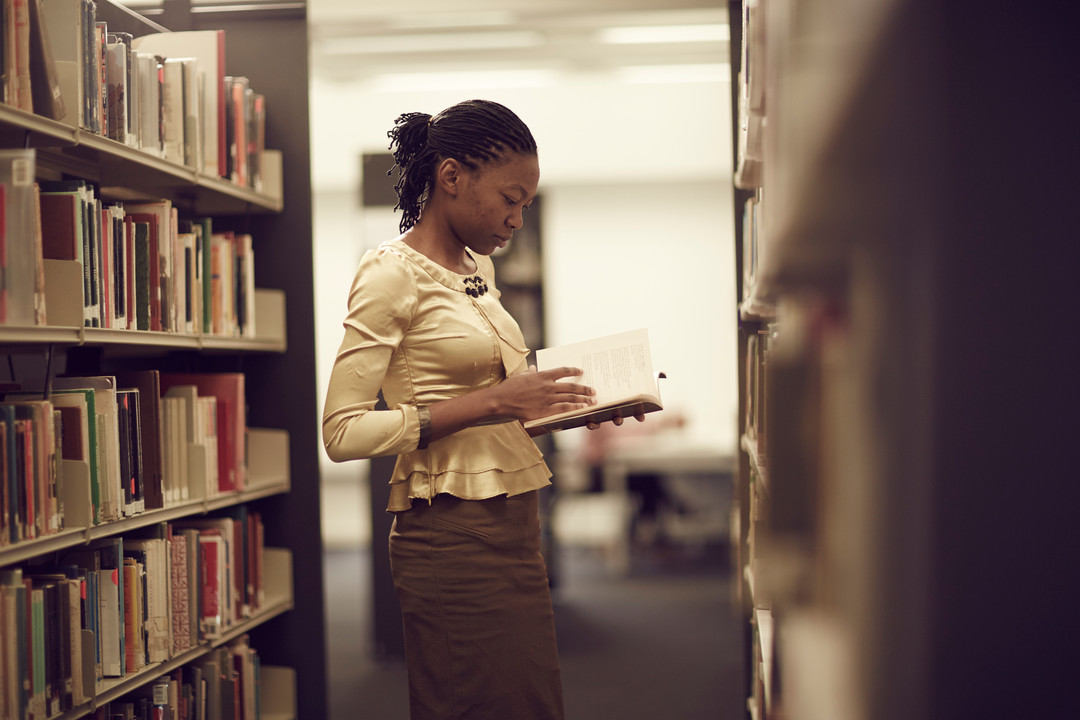 Student in a library
