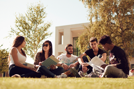 Students sitting on the grass